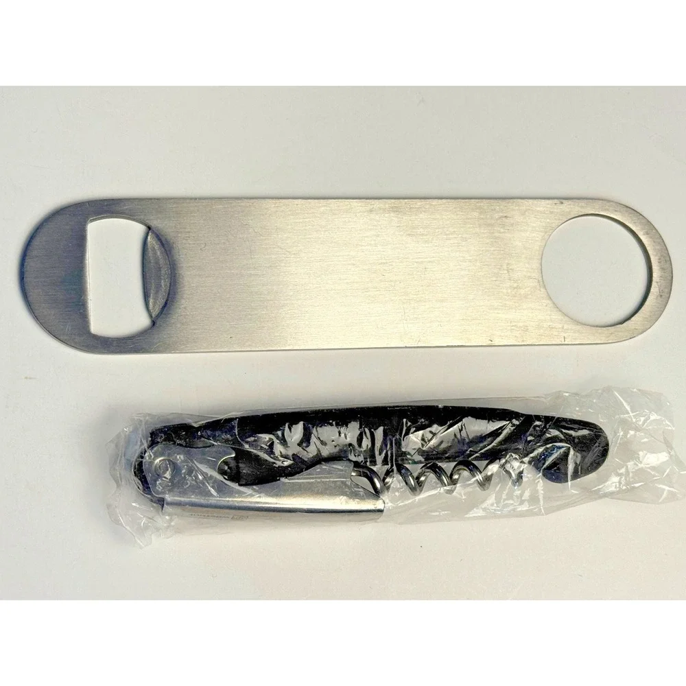 2pc Wusthof Corkscrew + Winco CO-301 Steel Flat Bottle Opener Bartender Waiter